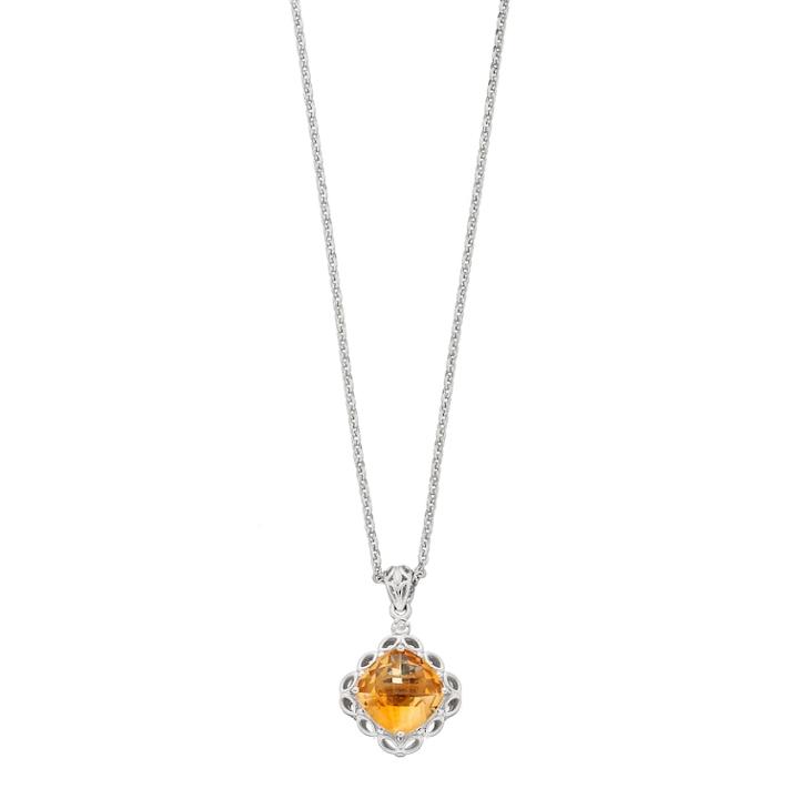 Sterling Silver Citrine & Cushion Pendant Necklace, Women's, Size: 18, Yellow