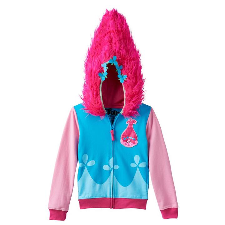 Girls 4-6x Dreamworks Trolls Poppy Applique Hoodie, Girl's, Size: 6x, Light Blue