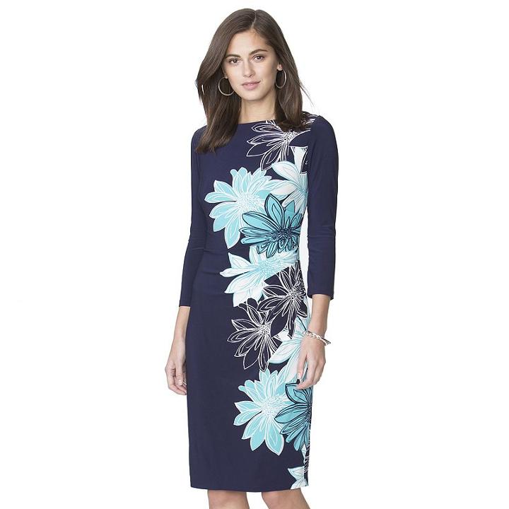 Petite Chaps Floral Shift Dress, Women's, Size: S Petite, Blue (navy)