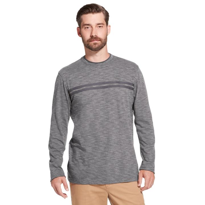 Men's Arrow Classic-fit Striped Mock-layer Tee, Size: Medium, Grey (charcoal)