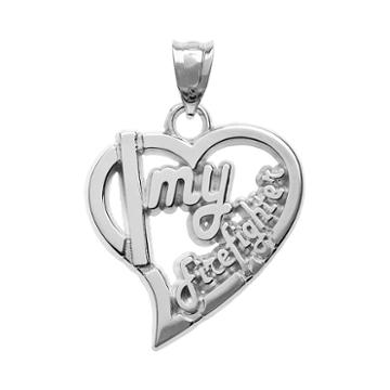 Insignia Collection Sterling Silver Firefighter Heart Pendant, Women's, Grey