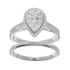 Sterling Silver 1/4 Carat T.w. Diamond Pear Halo Engagement Ring Set, Women's, Size: 7, White