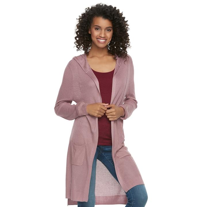 Juniors' So&reg; Hooded Long Cardigan, Teens, Size: Small, Pink