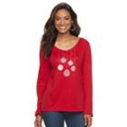 Women's Croft & Barrow&reg; Christmas V-neck Tee, Size: Xxl, Med Red