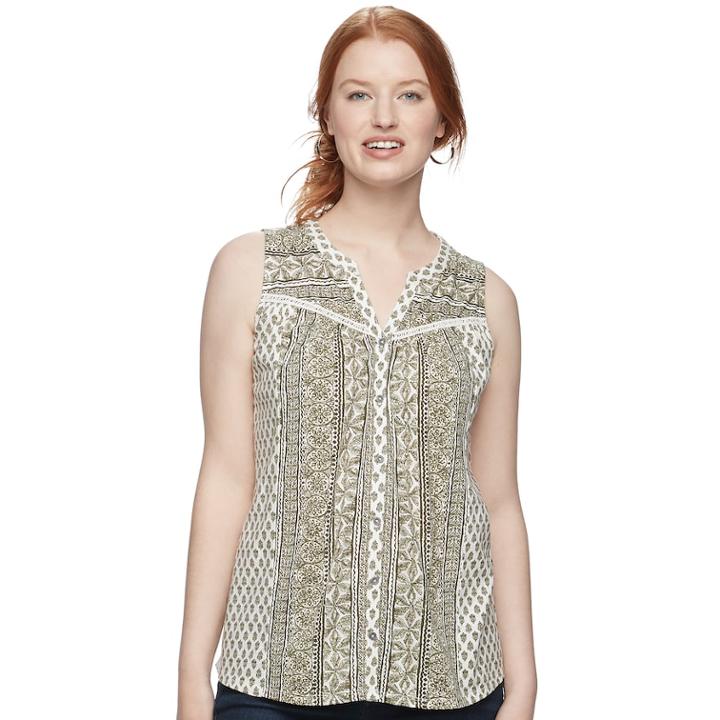 Women's Sonoma Goods For Life&trade; Printed Tank, Size: Medium, Green