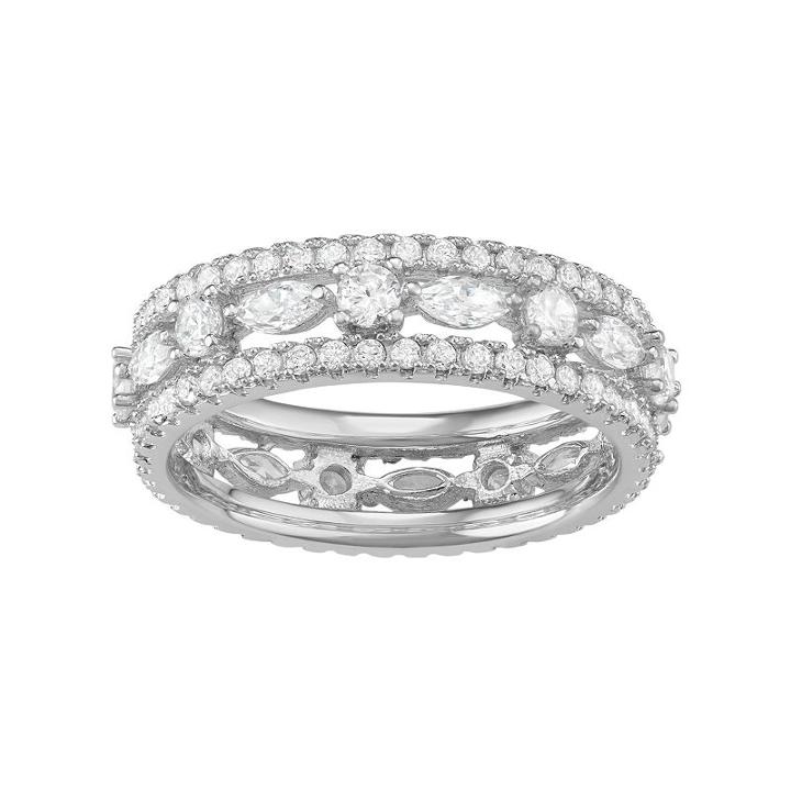 Journee Collection Sterling Silver Cubic Zirconia Geometric Eternity Wedding Ring, Women's, Size: 6, White