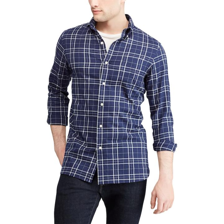 Men's Chaps Regular-fit Stretch Easy-care Button-down Shirt, Size: Medium, Blue (navy)
