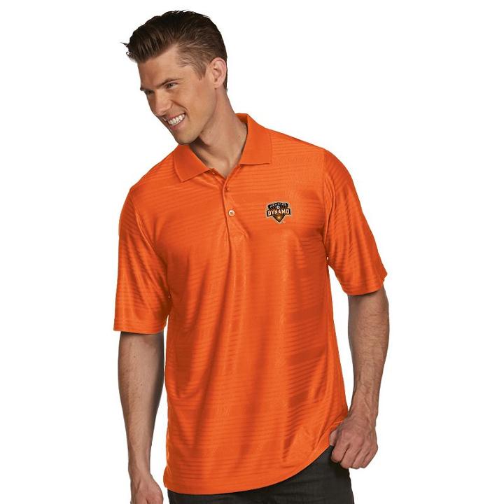 Men's Antigua Houston Dynamo Illusion Desert-dry Xtra-lite Tonal-striped Performance Polo, Size: Medium, Brt Orange