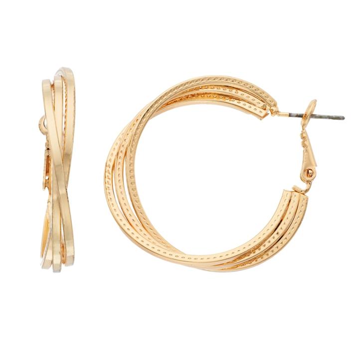 Textured Crisscross Nickel Free Hoop Earrings, Women's, Drk Yellow