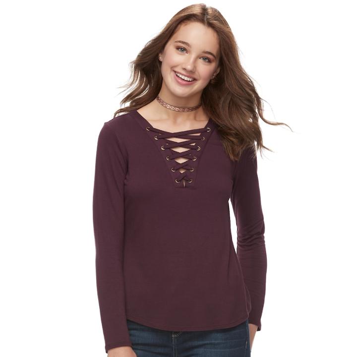 Juniors' Pink Republic Solid Lace-up Top, Teens, Size: Xs, Med Red