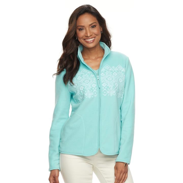Women's Croft & Barrow&reg; Print Microfleece Jacket, Size: Xxl, Turquoise/blue (turq/aqua)