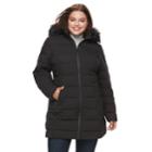 Plus Size Apt. 9&reg; Stretch Hooded Faux-fur Trim Puffer Jacket, Women's, Size: 2xl, Black