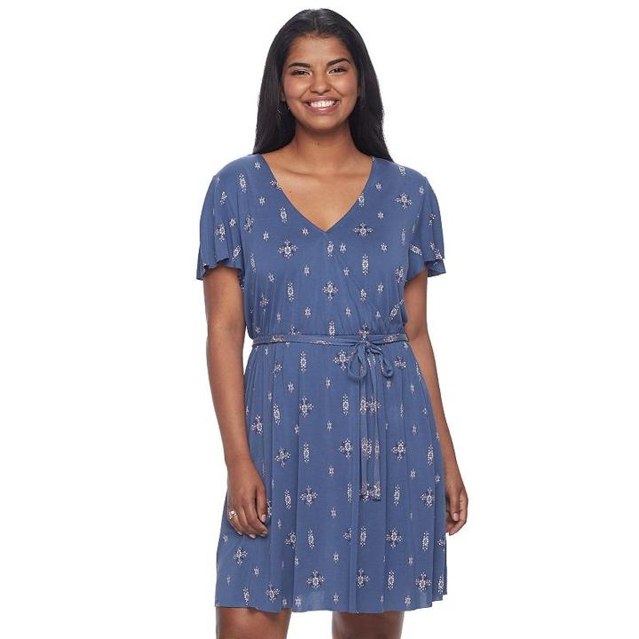 Juniors' Plus Size Mudd&reg; Faux-wrap Dress, Teens, Size: 1xl, Med Blue