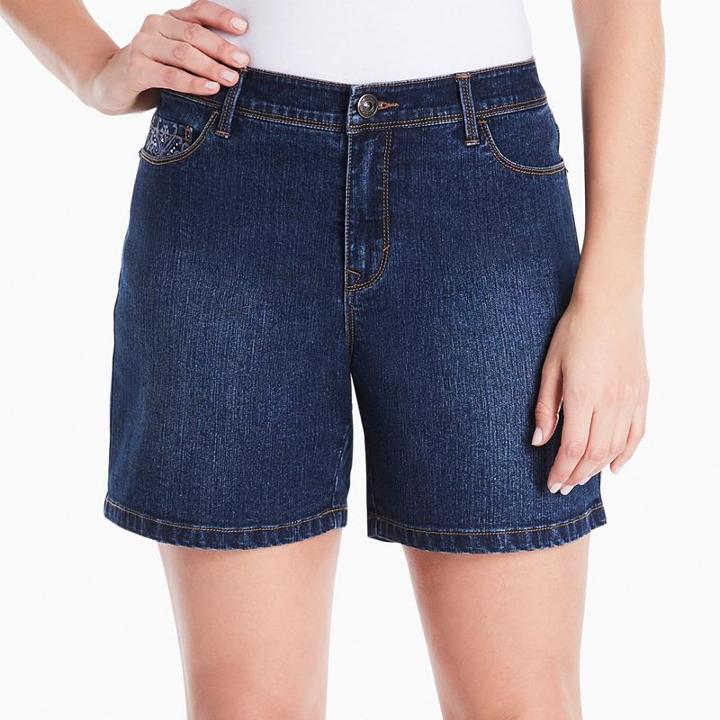 Women's Gloria Vanderbilt Majesty Embroidered Jean Shorts, Size: 16, Med Blue