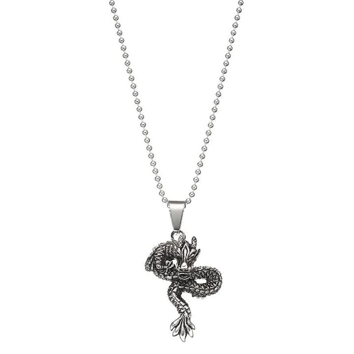 1913 Men's Stainless Steel Dragon Pendant Necklace, Size: 24, Grey