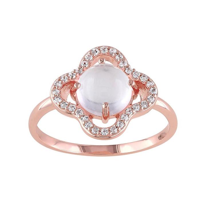 Rose Quartz & White Topaz Sterling Silver Clover Ring, Women's, Size: 9, Pink