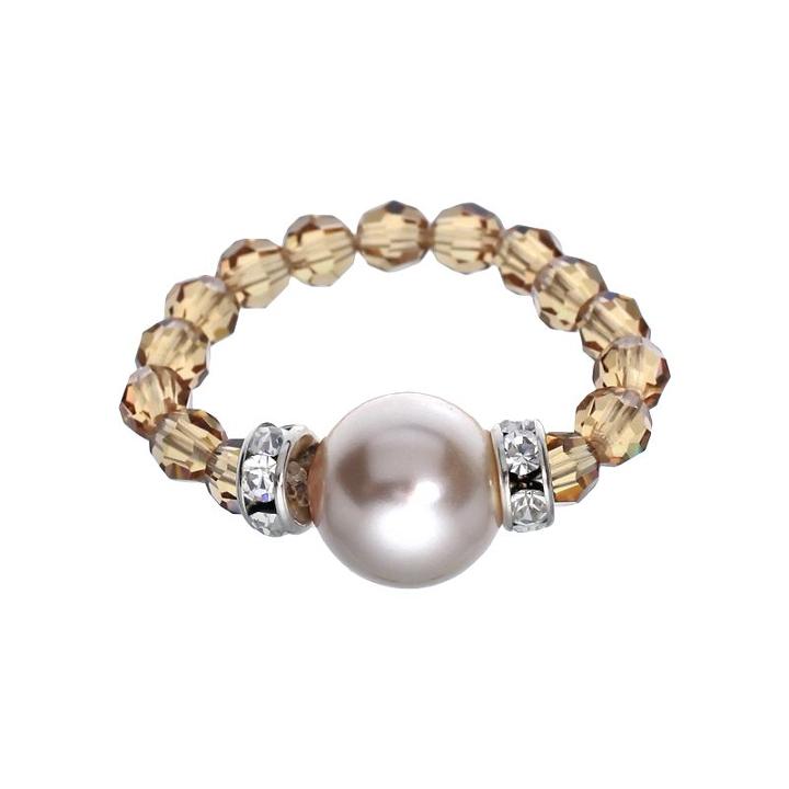 Crystal Avenue Silver-plated Simulated Pearl And Crystal Stretch Ring - Made With Swarovski Crystals, Women's, Brown