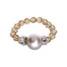 Crystal Avenue Silver-plated Simulated Pearl And Crystal Stretch Ring - Made With Swarovski Crystals, Women's, Brown