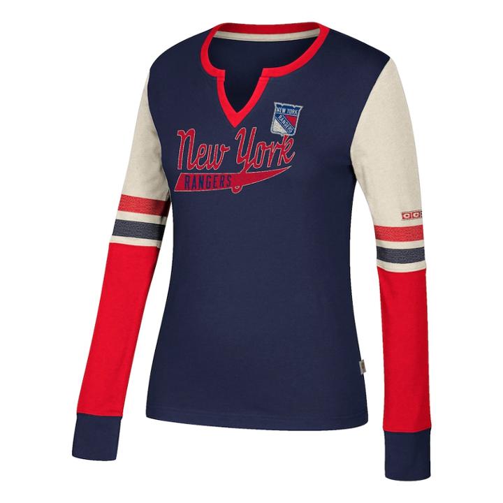 Women's Ccm New York Rangers Notch-neck Tee, Size: Xxl, Blue (navy)