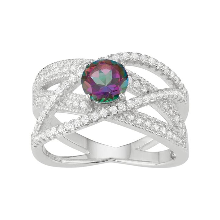 Sterling Silver Mystic Fire Topaz & Cubic Zirconia Crisscross Ring, Women's, Size: 7, Purple