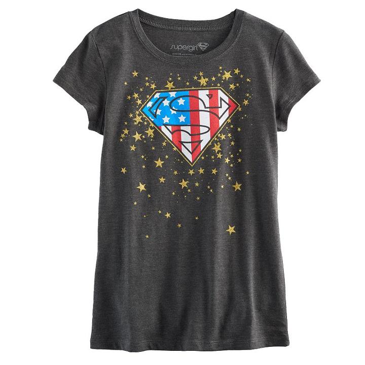 Girls 7-16 Dc Comics Superman Logo Glitter Star Americana Graphic Tee, Size: Small, Grey Other