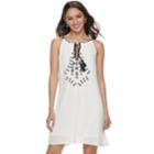 Juniors' Speechless Tie Front Embroidered Shift Dress, Teens, Size: Large, White