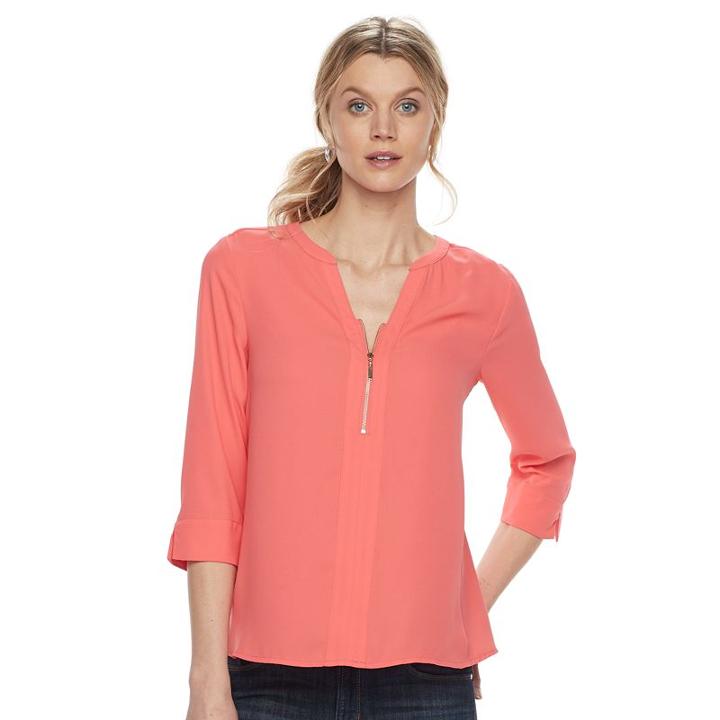Women's Dana Buchman Zip-front Blouse, Size: Small, Lt Orange
