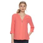 Women's Dana Buchman Zip-front Blouse, Size: Small, Lt Orange