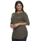 Plus Size Apt. 9&reg; Shadow-stripe Ruched Sweater, Women's, Size: 3xl, Brt Green
