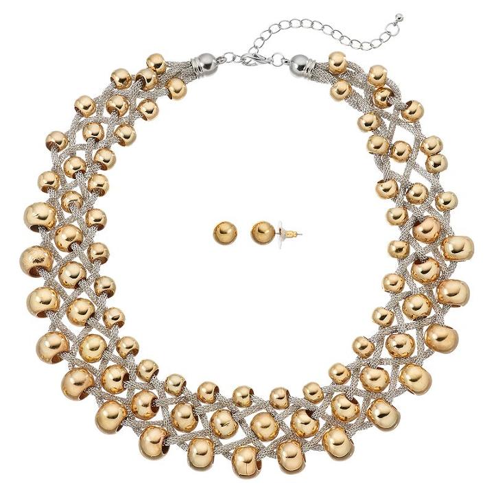 Gs By Gemma Simone Beaded Chunky Necklace & Ball Stud Earring Set, Women's, Size: 18, Yellow