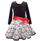 Girls 4-6x Jessica Ann Long Sleeve Velvet Dress, Size: 4, White Oth