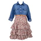Girls 4-6x Bonnie Jean Denim Floral Tiered Dress, Size: 6, Blue