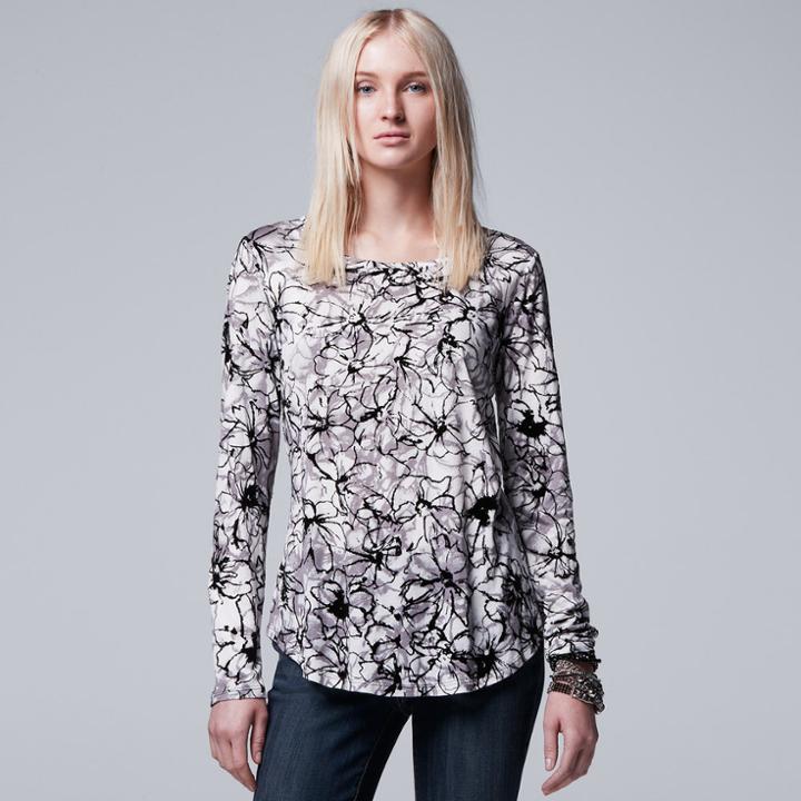 Women's Simply Vera Vera Wang Print Crewneck Tee, Size: Large, Oxford