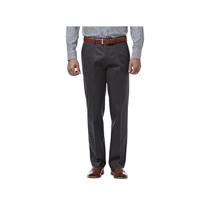 Men's Haggar Premium No Iron Khaki Stretch Classic-fit Flat-front Pants, Size: 36x32, Dark Grey