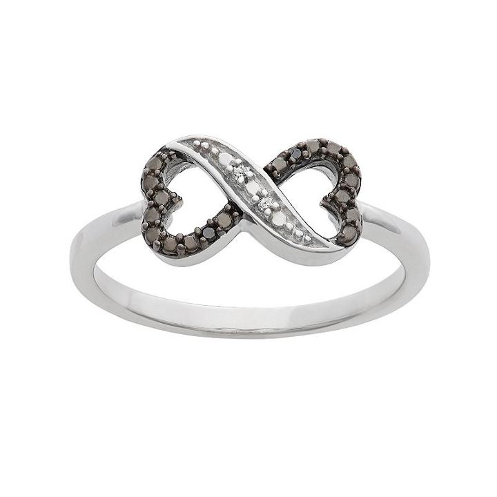 Black And White Diamond Accent Sterling Silver Heart Infinity Ring, Women's, Size: 8