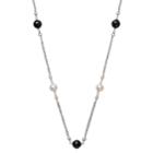 Sterling Silver Black Spinel & Freshwater Cultured Pearl Station Necklace, Women's, Size: 18