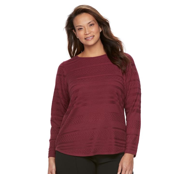 Plus Size Croft & Barrow&reg; Striped Textured Sweater, Women's, Size: 3xl, Red Overfl