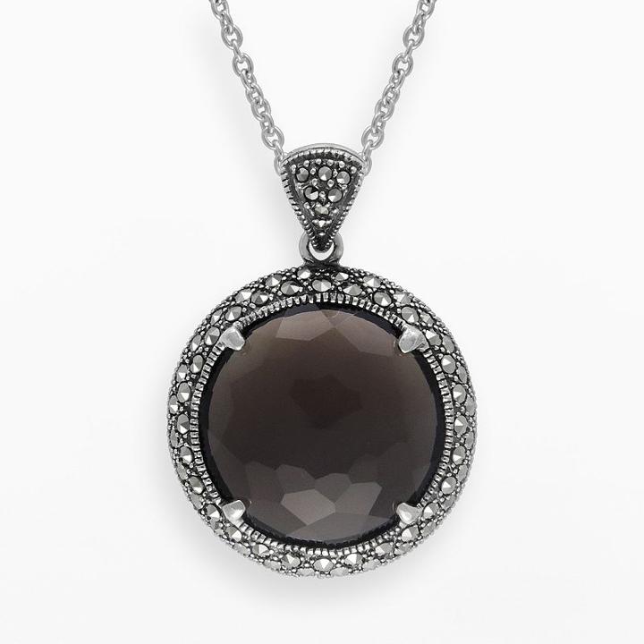 Lavish By Tjm Sterling Silver Smoky Quartz Halo Pendant - Made With Swarovski Marcasite, Women's, Size: 18, Brown