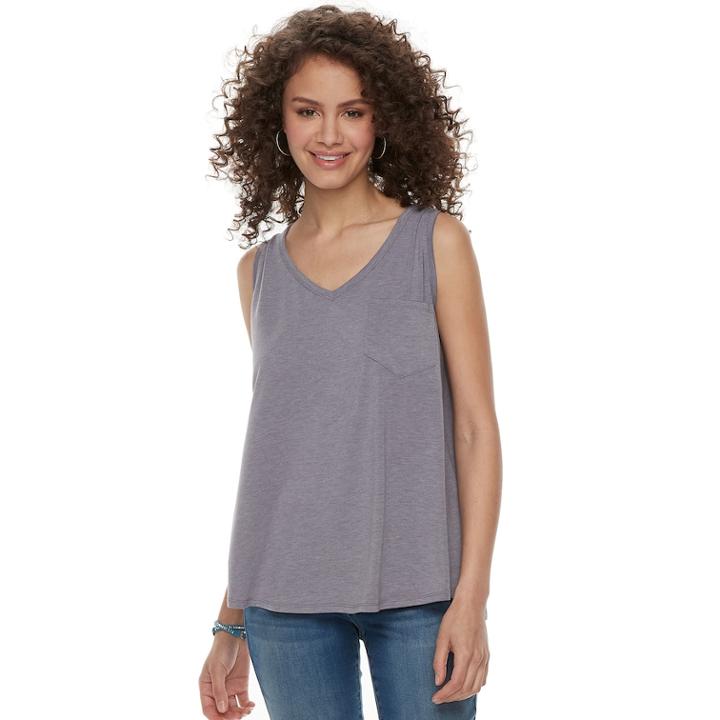 Juniors' So&reg; Pocket V-neck Tank, Teens, Size: Xs, Med Grey