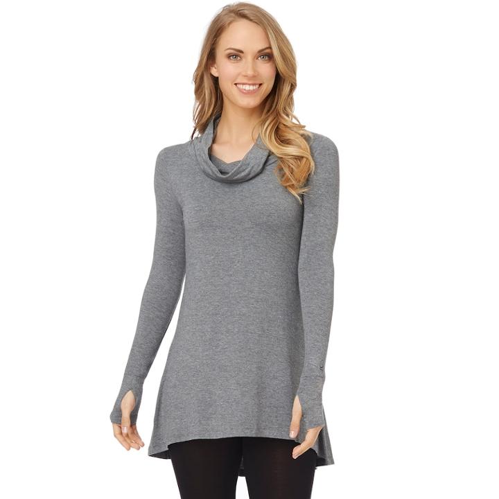 Plus Size Cuddl Duds Softwear Cowlneck Tunic Top, Women's, Size: 1xl, Grey (charcoal)