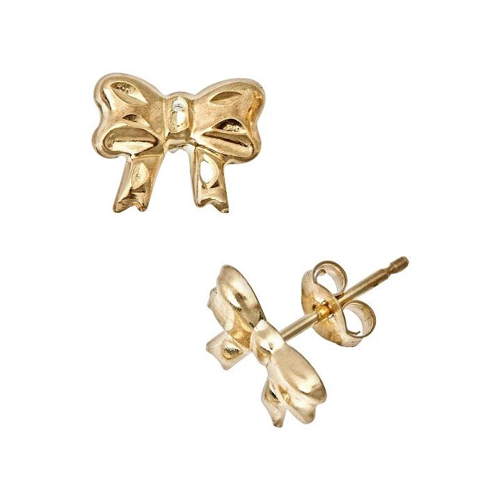 14k Gold Bow Stud Earrings - Kids, Girl's, Yellow