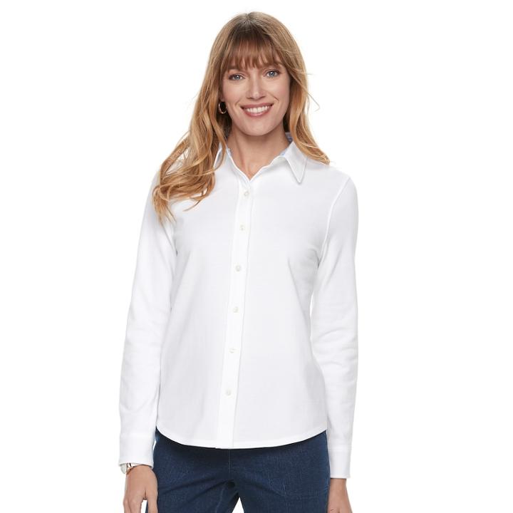 Women's Croft & Barrow&reg; Button Front Shirt, Size: Medium, White