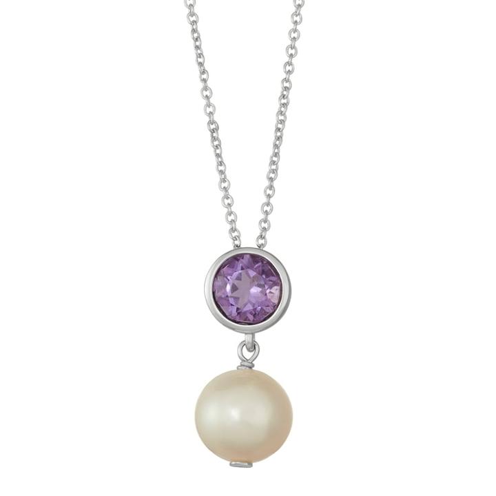 Sterling Silver Amethyst & Freshwater Cultured Pearl Pendant, Women's, Size: 18, Purple