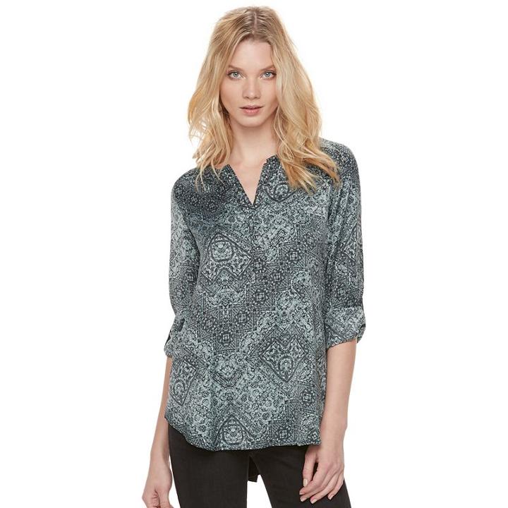 Women's Rock & Republic® Abstract Mixed-media Top, Size: Large, Med Grey