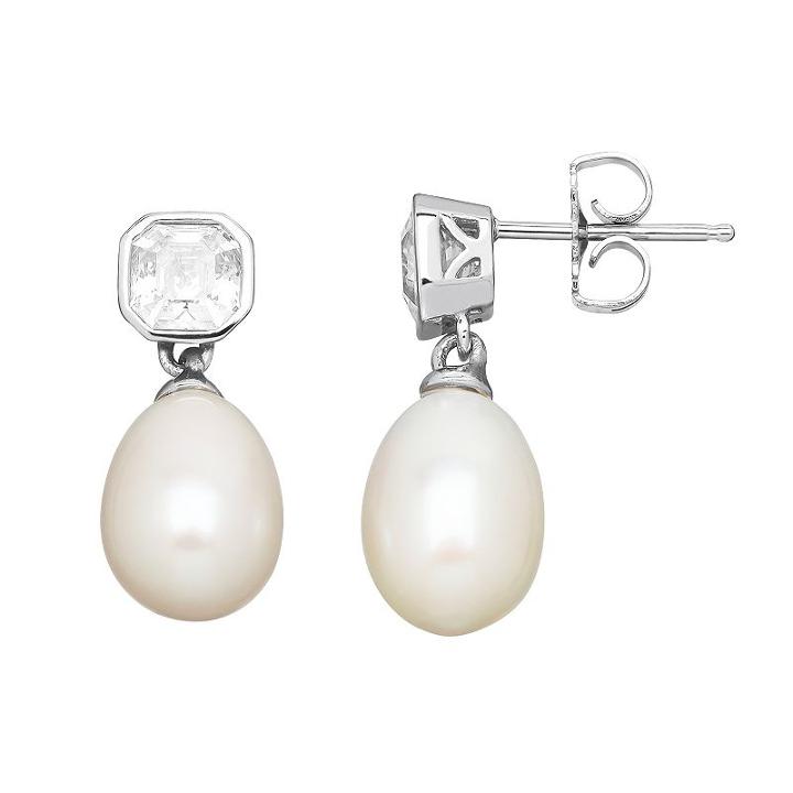 Freshwater By Honora Freshwater Cultured Pearl & Cubic Zirconia Sterling Silver Drop Earrings - Made With Swarovski Cubic Zirconia, Women's, White