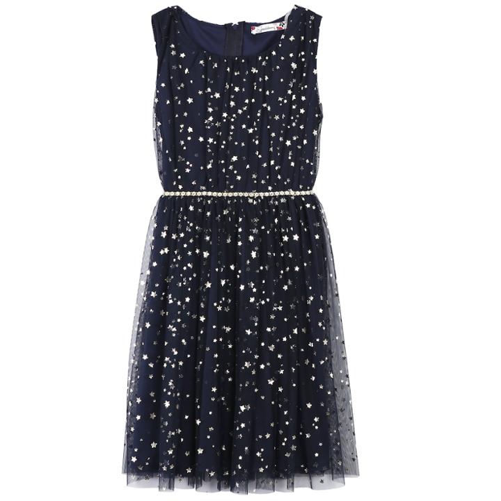 Girls 7-16 & Plus Size Speechless Foil Star Belted Dress, Size: 7, Blue (navy)