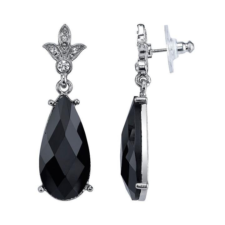1928 Black Teardrop Earrings, Women's