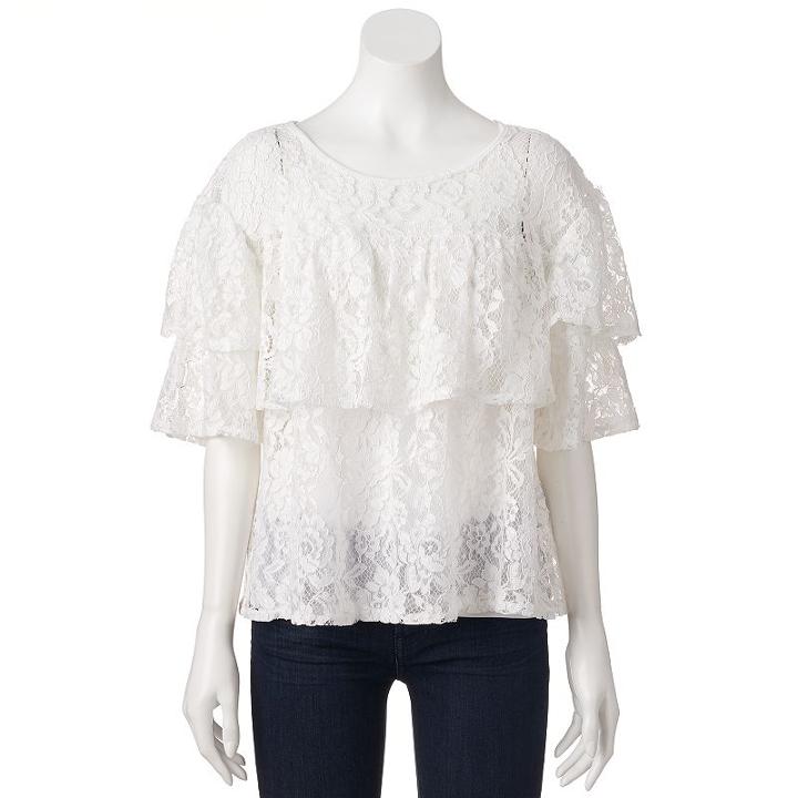 Women's Lc Lauren Conrad Ruffle Lace Top, Size: Medium, White Oth