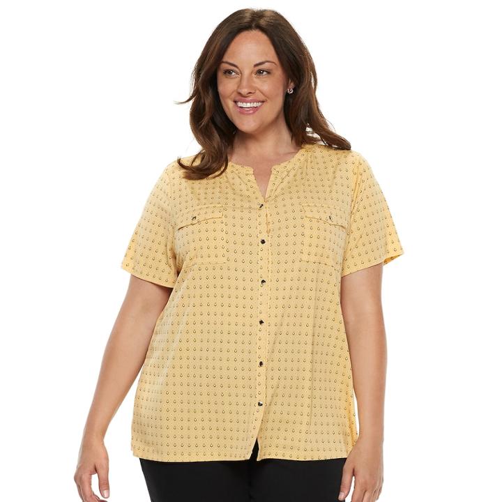 Plus Size Croft & Barrow® Print Shirt, Women's, Size: 1xl, Drk Yellow