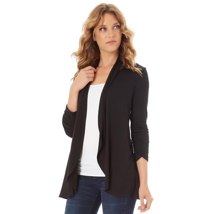 Women's Apt. 9&reg; Ruched Sleeve Open-front Cardigan, Size: Large, Black